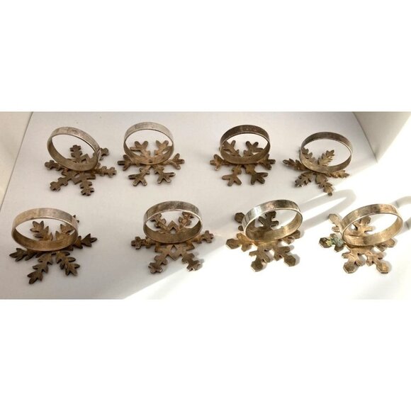 Vintage Silver Plated Copper Snowflake Napkin Rings - Picture 2 of 7